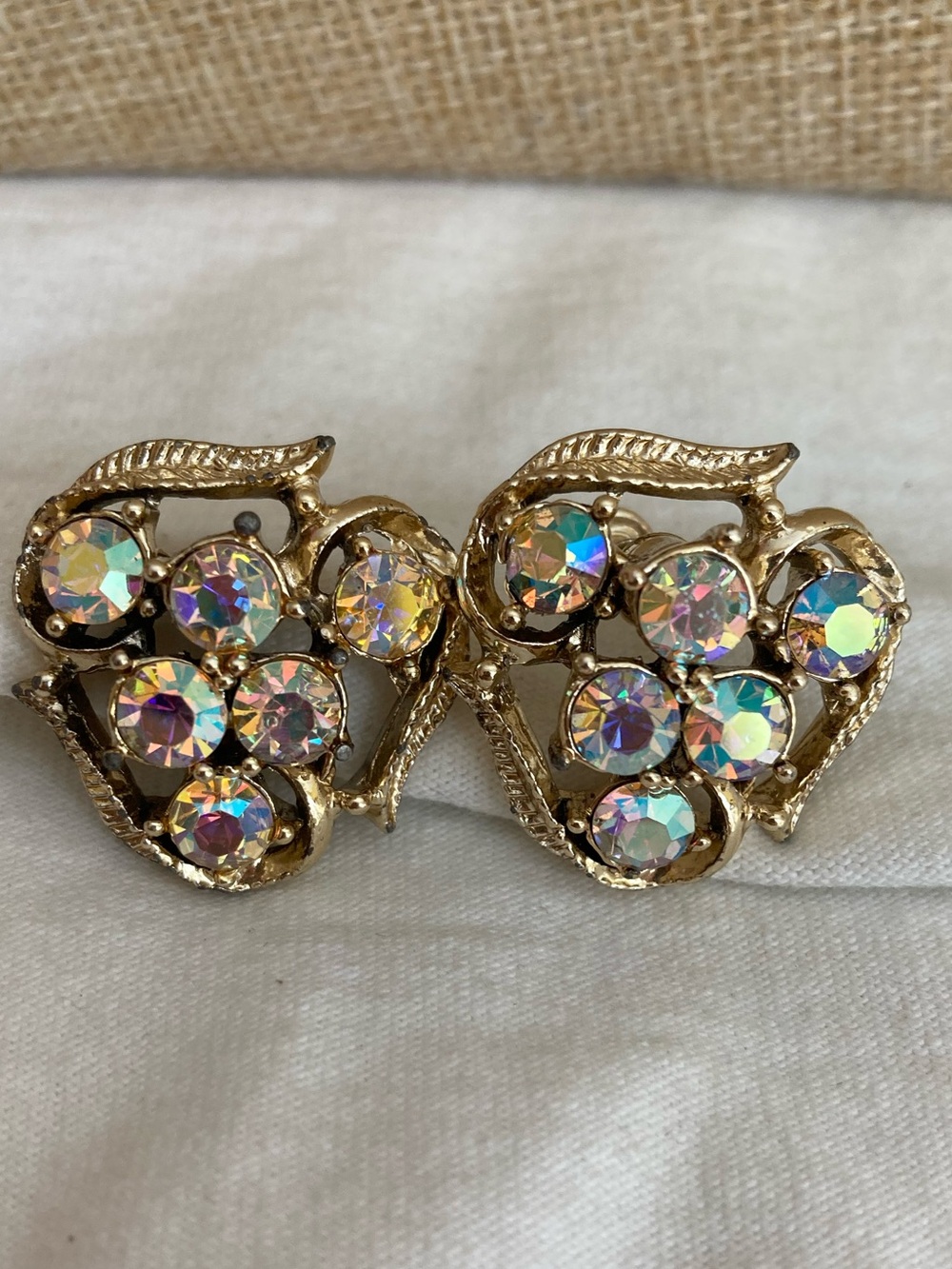 Aurora Borealis Light Gold Tone Vintage Screw Back Earrings